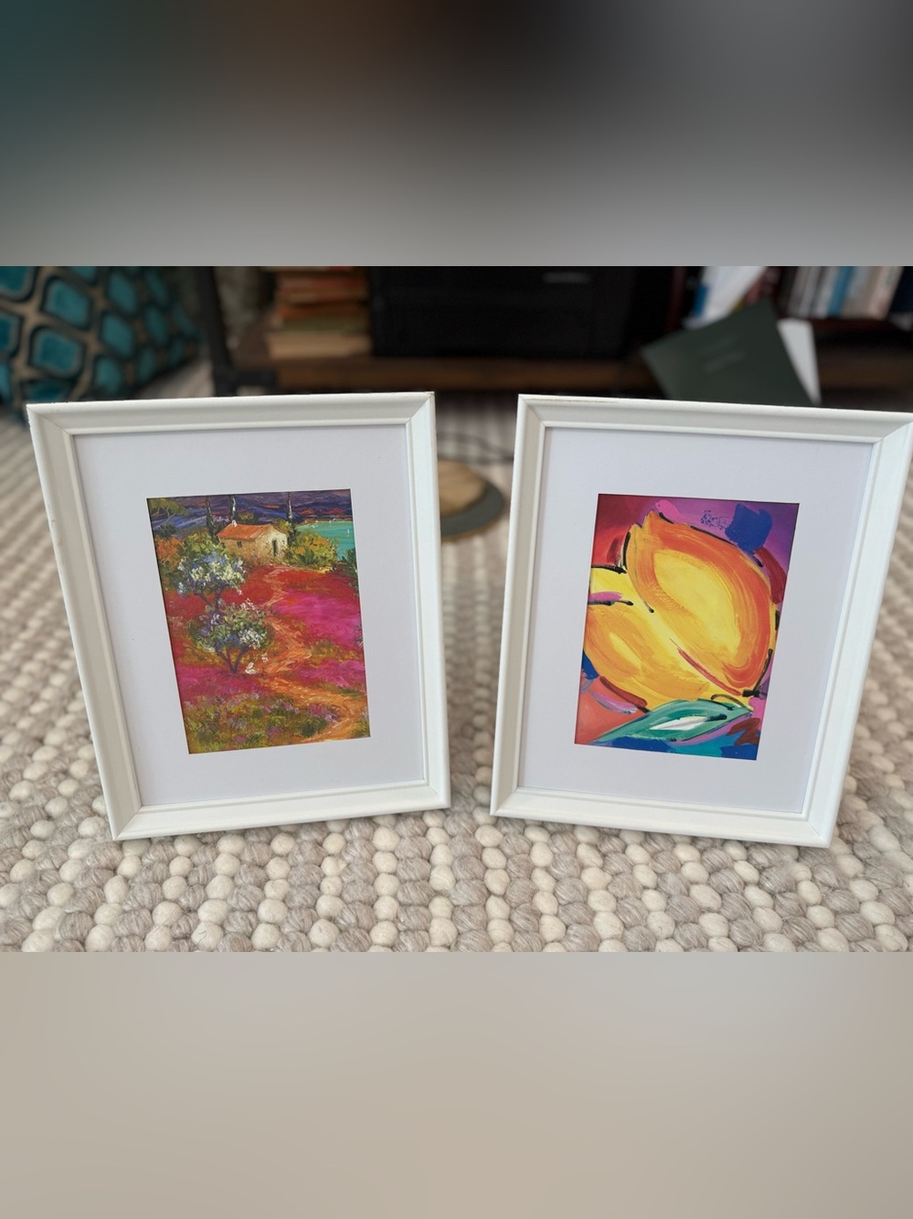 Pair of White-Framed Home Art Prints in Vibrant Yellow & Pink